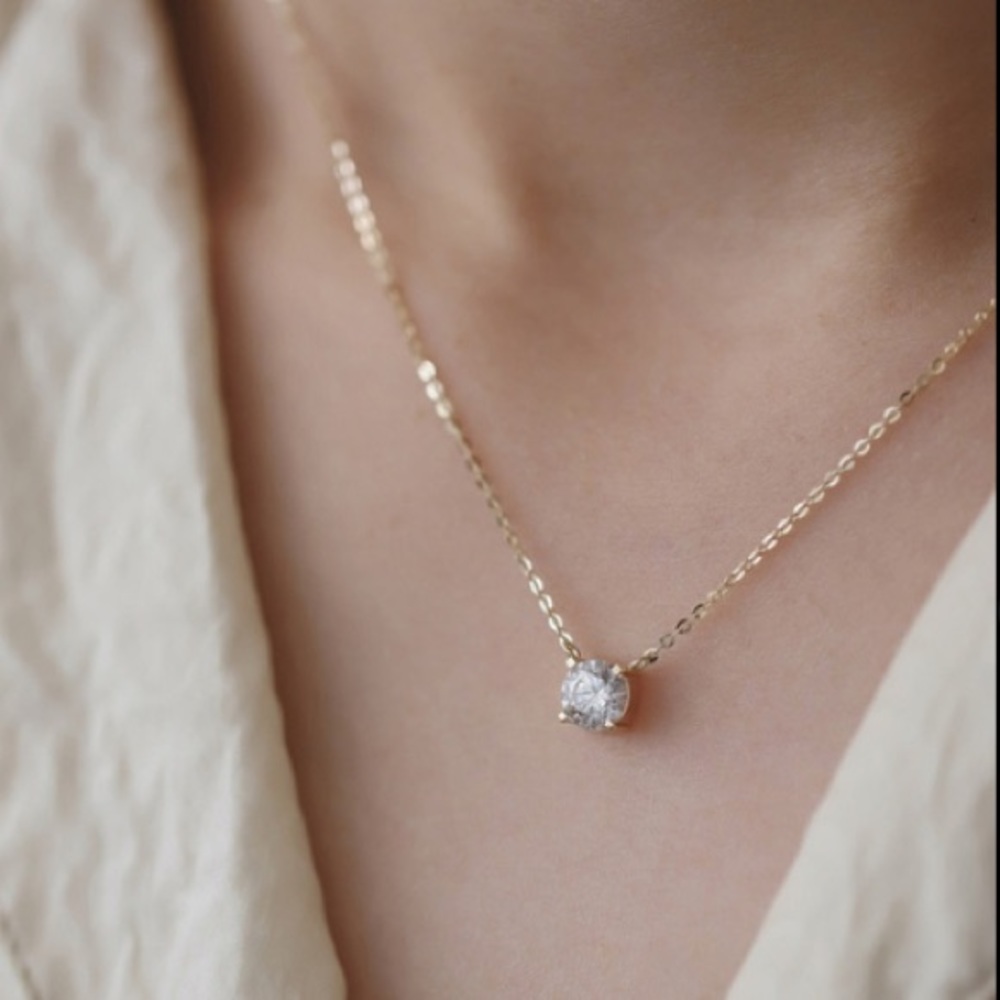 14k Gold Plated Solitaire Diamond Cubic Zircon Clavicle DaintyDelicate N… - Picture 6 of 6